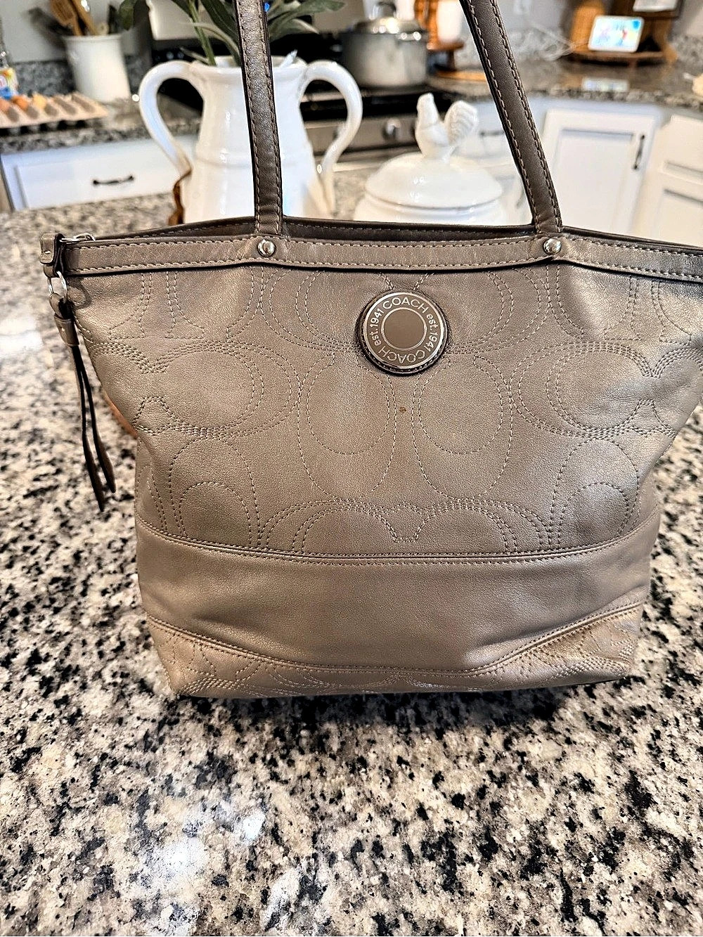 Coach Madison Leather-Trim Tote in Brown